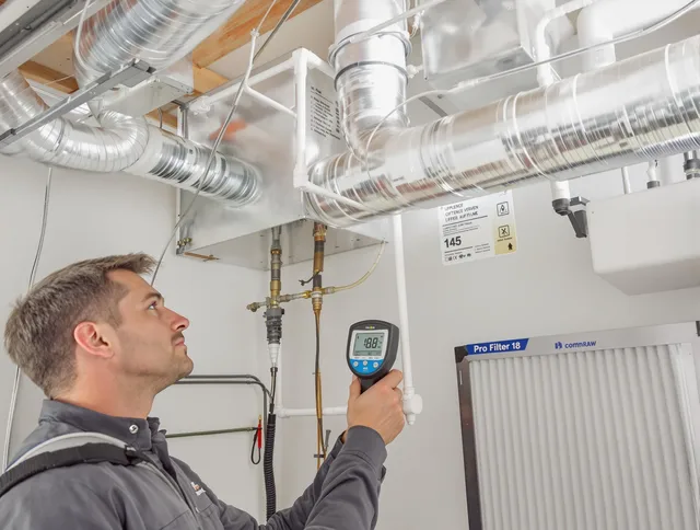 Glocester Air Duct Cleaning expert conducting detailed filter system inspection using diagnostic tools in Glocester