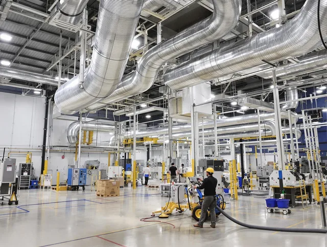 Glocester Air Duct Cleaning team performing comprehensive industrial duct cleaning at a large facility in Glocester